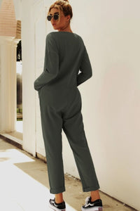Buttoned Drop Shoulder Pocket Jumpsuit Thumbnail 10