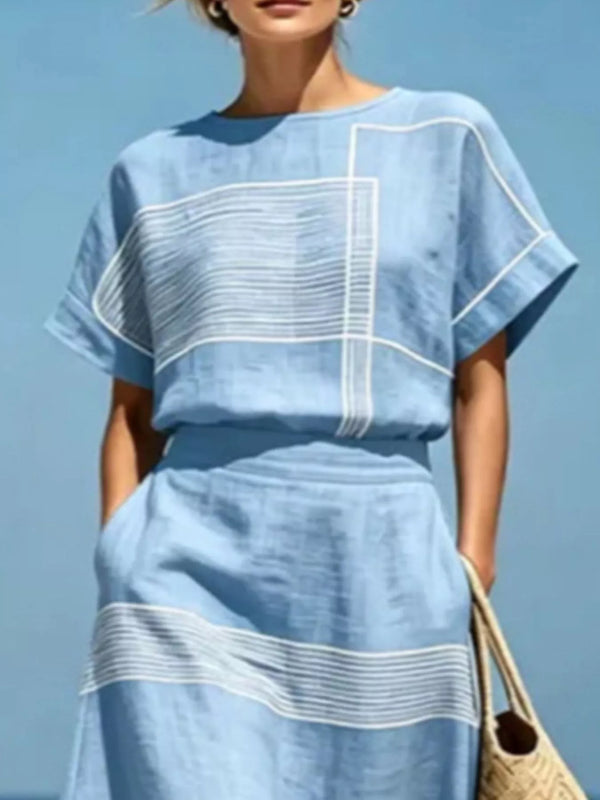Full Size Striped Round Neck Top and Skirt Set Plus Size - Alternate View - WE4U Fashion USA