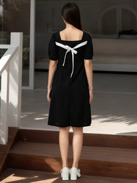 Puff Sleeve Bow-Back Mini Dress Thumbnail 4