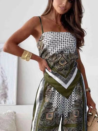 Printed Cami and Wide Leg Pants Set Thumbnail 8