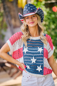BiBi Crochet Star Patches 4th Of July Sweater Cover Up Thumbnail 3