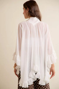 Sheer Ruffle Bell Sleeve Bow Tie Blouse Thumbnail 3