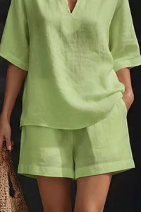 Notched Half Sleeve Top and Shorts Set Thumbnail 9