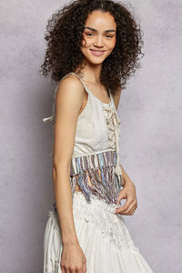 POL Lace-Up Fringe Hem Tank with Lace Detail Thumbnail 3