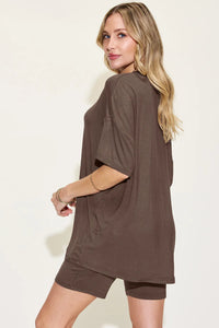 Basic Bae Full Size V-Neck Drop Shoulder T-Shirt and Shorts Set Thumbnail 19