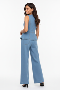 Sleeveless Button-Front Vest and Pants Denim Set Thumbnail 3