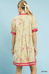 Umgee Floral Puff Sleeve Dress with Contrast Trim Thumbnail 5