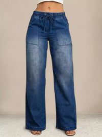Drawstring Waist Wide Leg Jeans Thumbnail 1