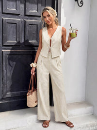Striped Vest & Wide Leg Pants Set Thumbnail 3
