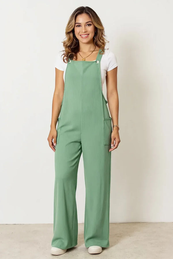 Double Take Full Size Wide Strap Overall with Pockets - Women's Clothing & Dresses USA