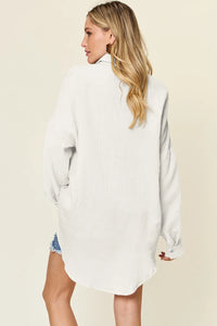 Double Take Full Size Pocketed Texture Button Up Shirt Thumbnail 12