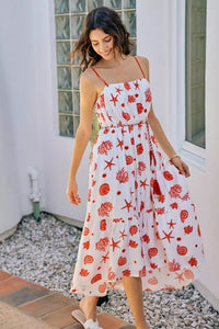SO ME Shell Print Tiered Lined Midi Cami Dress With Belt Thumbnail 3