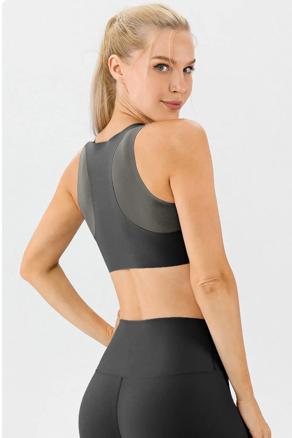 Round Neck Wide Strap Active Bra - Alternate View - WE4U Fashion USA