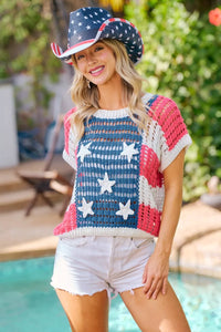BiBi Crochet Star Patches 4th Of July Sweater Cover Up Thumbnail 5