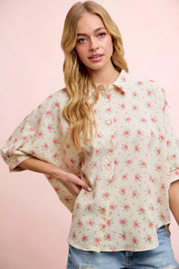 BiBi Flower Printed Short Dolman Blouse Top Thumbnail 2