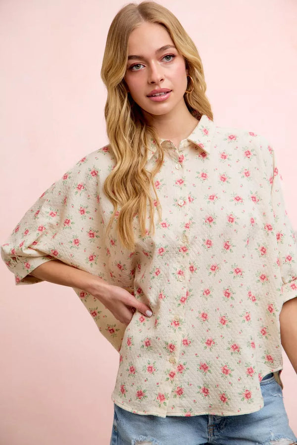 BiBi Flower Printed Short Dolman Blouse Top - Alternate View - WE4U Fashion USA