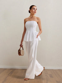 Strapless Peplum Top and Wide Leg Pants Set Thumbnail 1