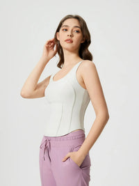 Millennia Round Neck Wide Strap Active Tank with Detachable Chest Pads Thumbnail 3