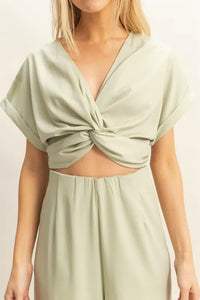 HYFVE Twisted Front Short Sleeve Top and Wide Leg Pants Set Thumbnail 5