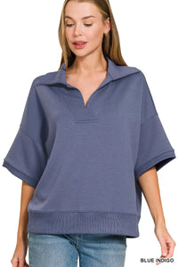 Zenana Scuba Collared Short Sleeve Pullover Thumbnail 1