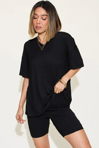 Basic Bae Full Size V-Neck Drop Shoulder T-Shirt and Shorts Set Thumbnail 25