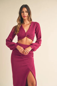 MABLE Front Twisted Knit Top and Midi Skirt Set Thumbnail 2