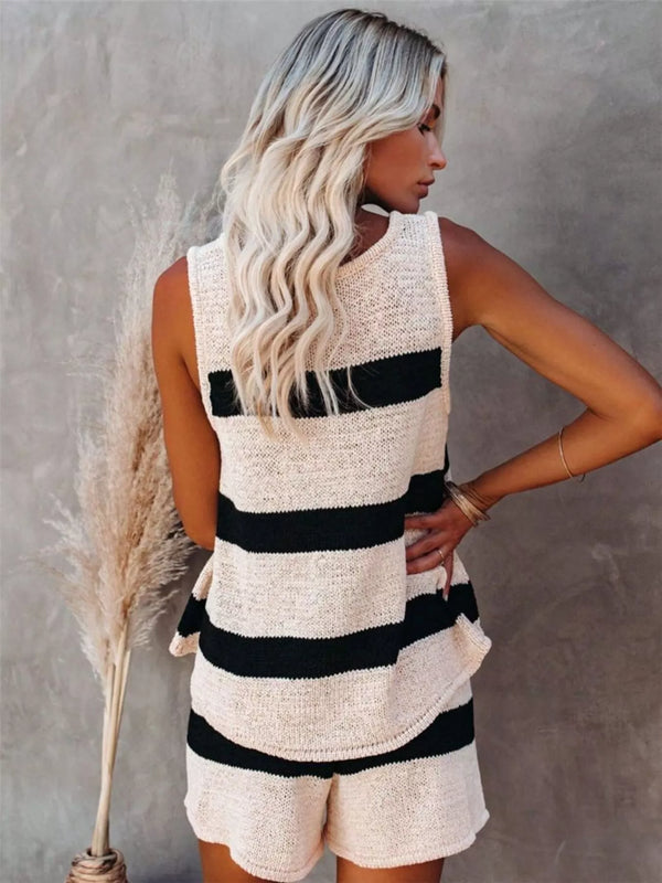 Striped Knit Tank and Shorts Set - Alternate View - WE4U Fashion USA