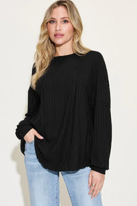 Basic Bae Full Size Ribbed Round Neck Long Sleeve T-Shirt Thumbnail 18