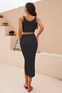 Openwork Cropped Tank and Split Skirt Set Thumbnail 12