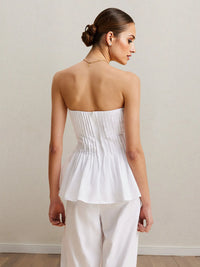 Strapless Peplum Top and Wide Leg Pants Set Thumbnail 3