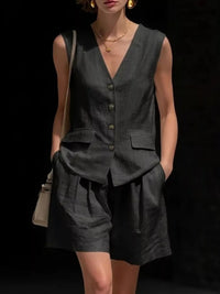 Full Size Sleeveless Vest and Shorts Set Plus Size Thumbnail 3