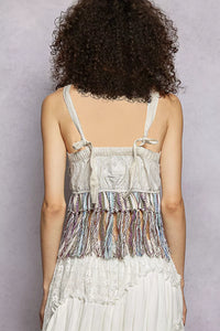 POL Lace-Up Fringe Hem Tank with Lace Detail Thumbnail 4