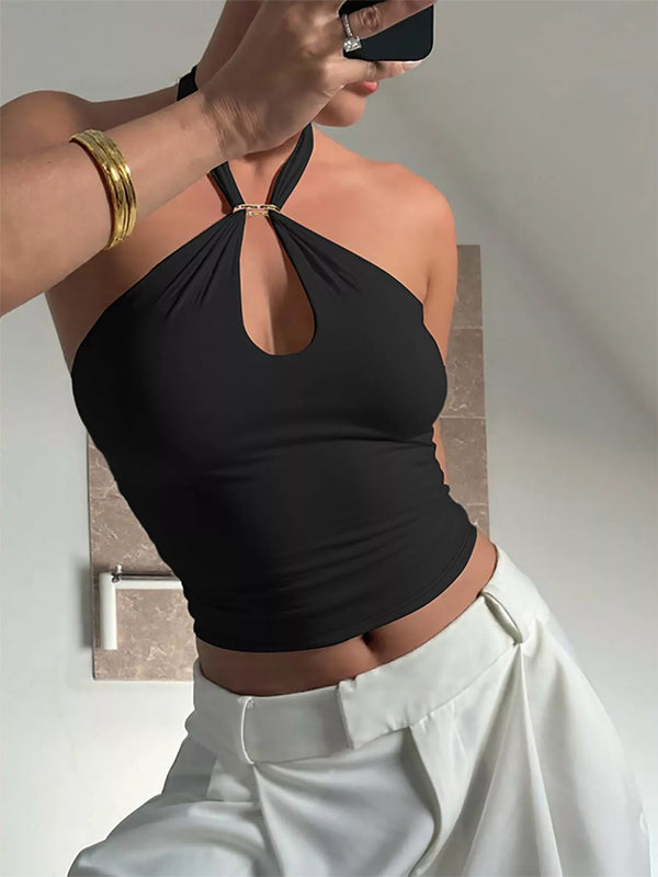 Halter Neck Cami with Keyhole Detail - Women's Clothing & Dresses USA