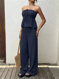 Textured Tube Top & Wide Leg Pants Set Thumbnail 3