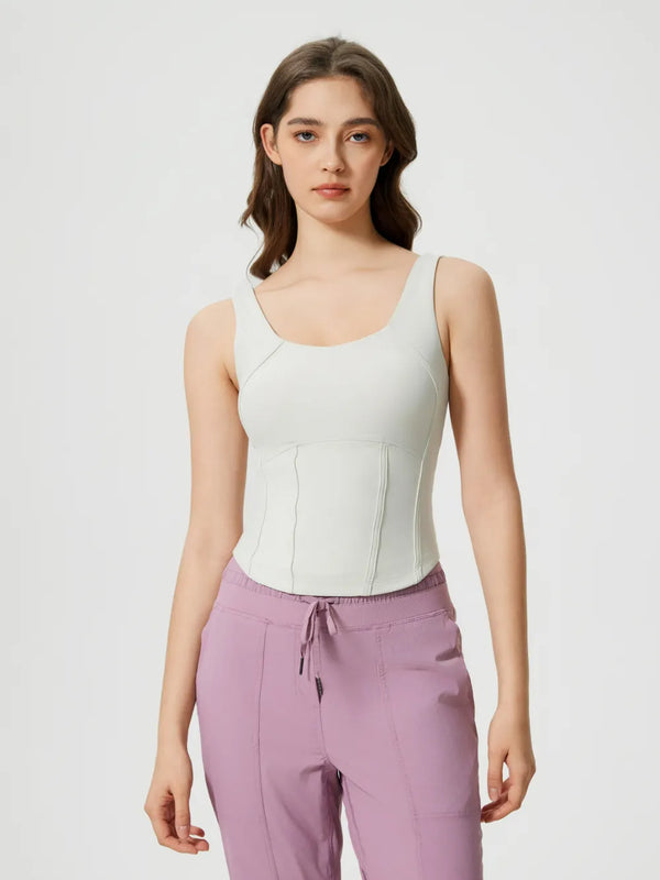 Millennia Round Neck Wide Strap Active Tank with Detachable Chest Pads - Women's Clothing & Dresses USA