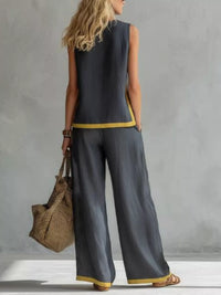 Full Size Contrast Stripe Sleeveless Top & Wide-Leg Pants Set Plus Size Thumbnail 2