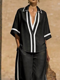 Full Size Contrast Trim Top and Pants Set Plus Size Thumbnail 4