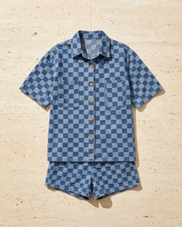 Checkered Shirt and Shorts Denim Set Thumbnail 5