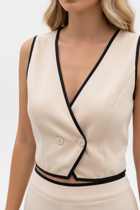 Contrast Trim Vest & Wide Leg Pants Set Thumbnail 4