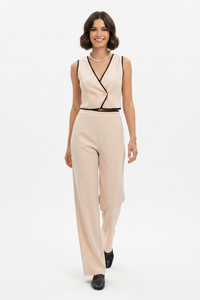 Contrast Trim Vest & Wide Leg Pants Set Thumbnail 2