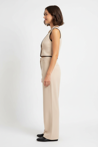 Contrast Trim Vest & Wide Leg Pants Set Thumbnail 3