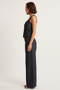 Striped Button Down Tank and Pants Denim Set Thumbnail 2