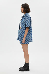 Checkered Shirt and Shorts Denim Set Thumbnail 2